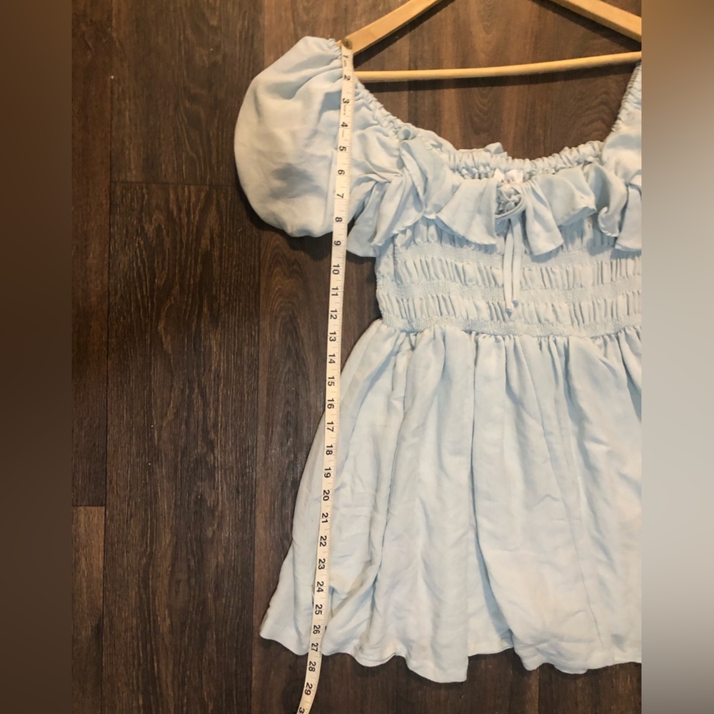 Mable AVA Mini Dress Light blue Puff Sleeve  smocked bodice Women's Size Medium - Picture 12 of 12